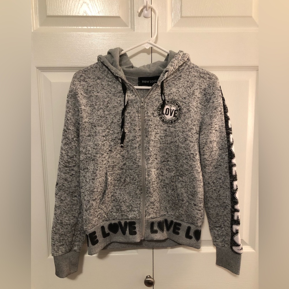 New Look Women's Gray Love Zip-Up Sweater
